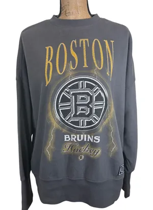 Mitchell & Ness Boston Bruins NHL Charcoal Lightweight Crew 4.0 Sweatshirt Large thumbnail 1