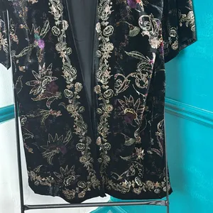 Chico's Black Crushed Velvet Jewel-Toned Floral Imprinted Oversized Boho… thumbnail 8
