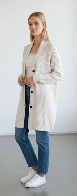 Aritzia Wilfred Tisserand Long Rib Knit Cardigan Sweater Merino Wool Size S thumbnail 1