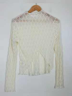 ASTR the label ivory sheer textured long sleeve top w/ asymmetric back detail. M thumbnail 7