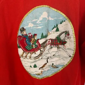 Vintage Hanes Christmas Sweatshirt Horse Sleigh Graphic Crewneck Red Women Large thumbnail 3