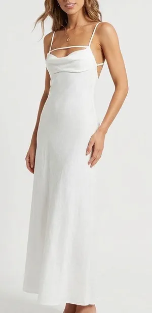 Zara Maxi Dress Womens Small White Sleeveless Cut-Out Back Spaghetti Straps thumbnail 1