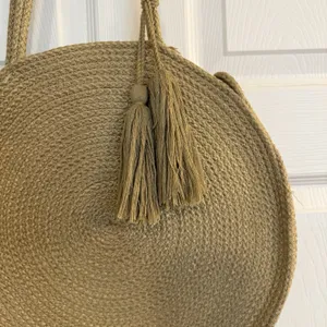 Magid‎ Large Round Bag Jute Tote Beach Purse Tassels Woven Boho Travel Excellent thumbnail 2