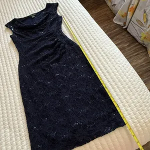 Lauren Ralph Lauren Blue Sequin Lace Ruched Sheath Cocktail Dress Sz 4 thumbnail 3