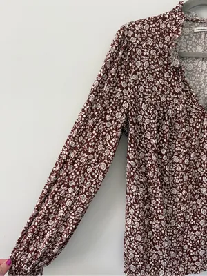 Reformation Amira Long Sleeve Floral Boho Blouse Chocolatier Brown White XS thumbnail 5