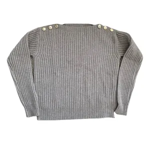 Max Mara Beige Wool Cashmere Ribbed Knit Boat Neck Sweater Quiet Luxury French thumbnail 9