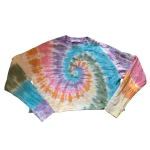 Daydreamer Rainbow Swirl Sweatshirt M Tie Dye Cotton Crop Raw Hem Festival Boho thumbnail 2