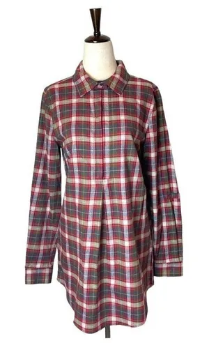 Tyler Boe Shirt Women Small Red Plaid Cotton Collared‎ Pleated Tina Tunic Preppy thumbnail 1