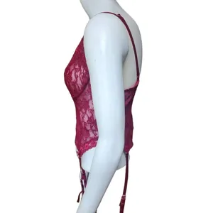 Frederick's of Hollywood Red Floral Lace Lingerie with Garter Clips (M) thumbnail 3
