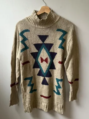Vintage Silk Club 100% Silk Southwestern Knit Sweater — Made in Hong Kong (S) thumbnail 1