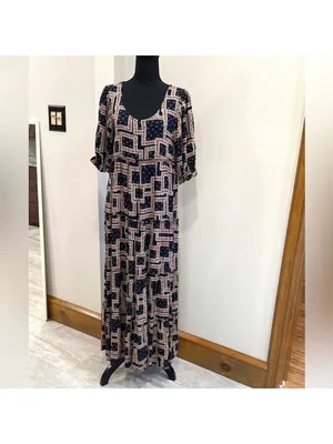 Natural Life Collette Tiered Maxi Dress Navy Scarf Print Size XS Beachy Boho thumbnail 3