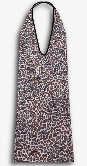 Elegant Moments Leopard Print Halter‎ Chemise Nightgown Deep V Neck Brown Black thumbnail 1