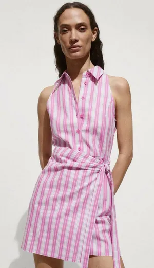 Mango Pink purple and White Striped Button-Up dress small 6 perfect for US open thumbnail 1