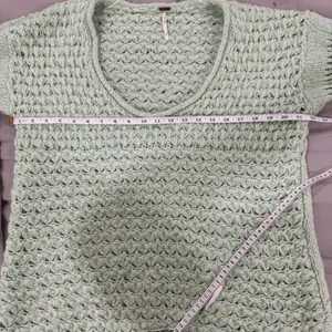 Free‎ People Mint Green Chunky Knit Scoop Neck Lantern Sleeve Sweater Small thumbnail 4