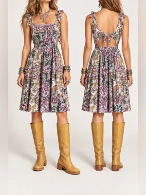 Vintage Angie Floral Tie Shoulder Open Back Dress Medium thumbnail 2