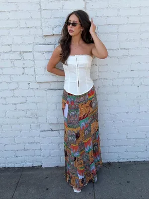 Free People Vtg 70s 80s boho animal print safari multicolored maxi skirt- sz L - elastic is pretty worn #boho thumbnail 2