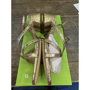 NIB Sam Edelman Whitley Ankle Strap Sandals Size 8 Gold Croc Embossed thumbnail 6