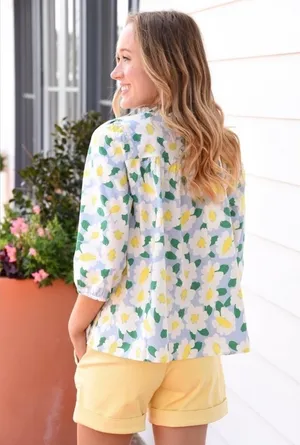 Michelle McDowell Ruffle Collar Floral Blouse Blue and White Multi thumbnail 3