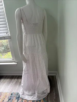 Lulu’s Sunny Situation White & Pink Swiss Dot Tiered Maxi Dress Size Small thumbnail 6