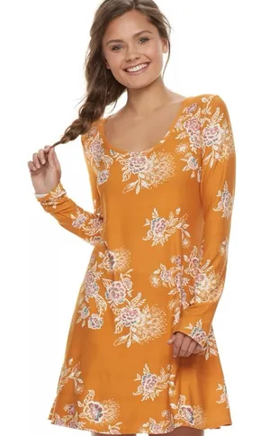 Mudd  fall Orange Floral Long Sleeve Dress thumbnail 1