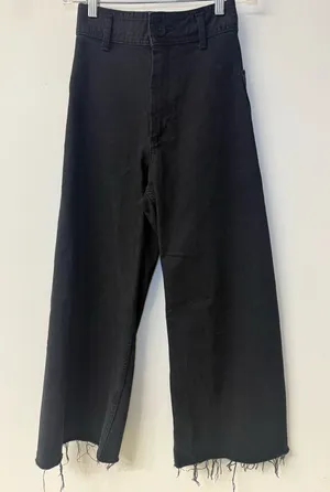 Zara Black Wide-Leg Frayed-Hem Jeans Women’s Size 0 thumbnail 1