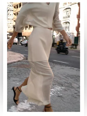 Zara NWT SET Cream V-Neck Balloon Sleeve Top & Skirt thumbnail 6