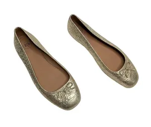 Tory Burch Laila 2 Bow Driver Metallic Gold Leather Ballet Flats Size 8.5 thumbnail 1