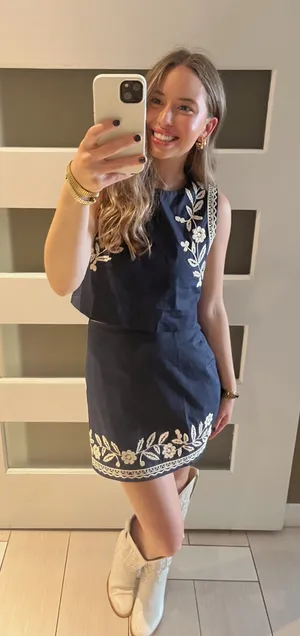 Mable Navy Embroidered Skirt Set thumbnail 1