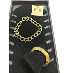 Gold toned jewelry set of 3 - lauren Conrad earrings, double ring link chain nec thumbnail 4