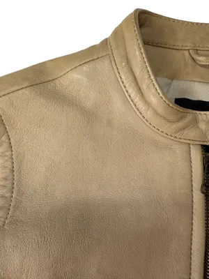 J.Crew Collection Genuine Leather Moto Jacket Beige Taupe Size 4 thumbnail 8
