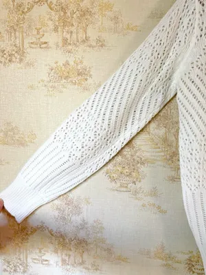 Vintage 60s 70s Hand Loomed White Pointelle Knit Tie Neck Sweater thumbnail 4