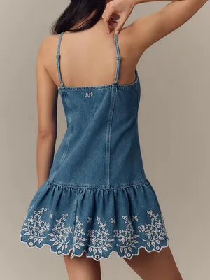Anthropologie Damson Madder Lana Drop-Waist Mini Dress in Blue Denim thumbnail 2