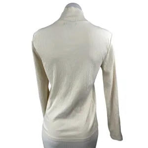 J.Crew Womens Cream Rib Knit Gold Button Turtleneck Long Sleeve Sweater Top Sz M thumbnail 2