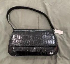 Reaction Kenneth Cole Black Croc-Embossed Shoulder Bag thumbnail 1
