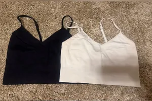 🍎Zella Ribbed V‑Neck Cami Set bralette in Black & White thumbnail 1