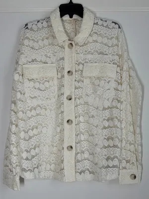 Mystree Lace Jacket Top Ivory Scalloped Button Down Size Medium NWT thumbnail 1