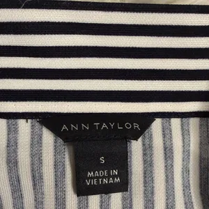 Ann Taylor striped stretch button front top blouse tie neck blouson sleeves S thumbnail 4