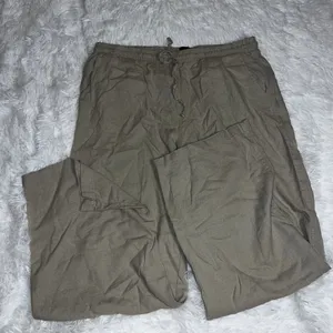 Gap 100% Linen Blend Flowy Khaki Pants with Pockets size Large w pockets thumbnail 1