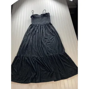 Anthropologie Marisol Smocked Gauze Maxi Dress Black Tiered Cotton Large thumbnail 2