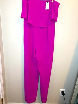 NWT Sugarlips Fuchsia Pink Strapless Ruffle Jumpsuit Size L thumbnail 2