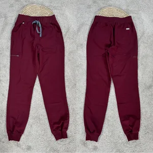 Figs Women’s High Waisted Zamora Jogger Scrub Pants Pull On in Burgundy ST thumbnail 3
