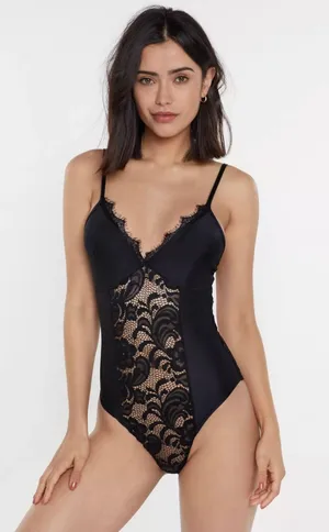Nasty Gal Black Body Party Lace Plunging V Bodysuit thumbnail 1