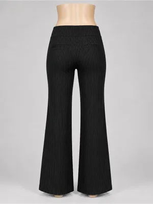 Betabrand Dress Pant Yoga Pants M Black Pinstripe High Rise Wide Leg Pull On thumbnail 3