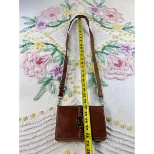 Etienne Aigner‎ Brown Leather Crossbody Wallet Bag 6500Q Cognac Silver Buckle thumbnail 5