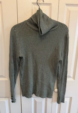 J.McLaughlin Arlette Striped Turtleneck Sweater Green/White Extra Large thumbnail 1