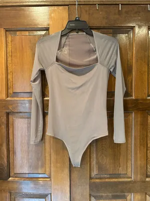 Abercrombie & Fitch Soft A&F Collection Square Neck Mesh Bodysuit Taupe Small‎ thumbnail 2