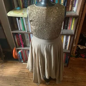 Venus gold sequin handkerchief hem layered 10 sleeveless dress thumbnail 3