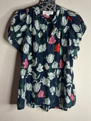 Trovata birds of paradise short sleeve blouse silk/cotton size small thumbnail 2