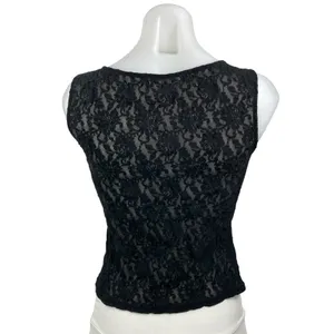 Reformation Women's Black Floral Lace Sheer Boat Neck Sleeveless Tank Crop Top S thumbnail 3