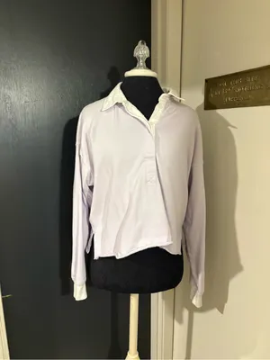 aerie Lavender Cropped 100% Cotton Polo with White Collar 💜 thumbnail 3
